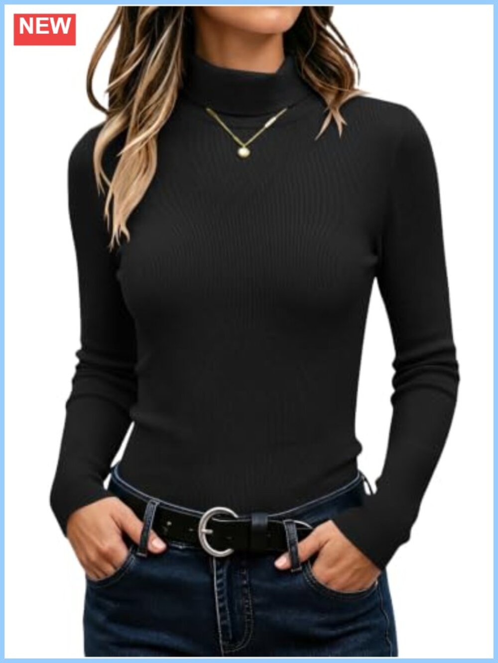 Women's Turtleneck Long Sleeve Ribbed Knit Pullover Sweater